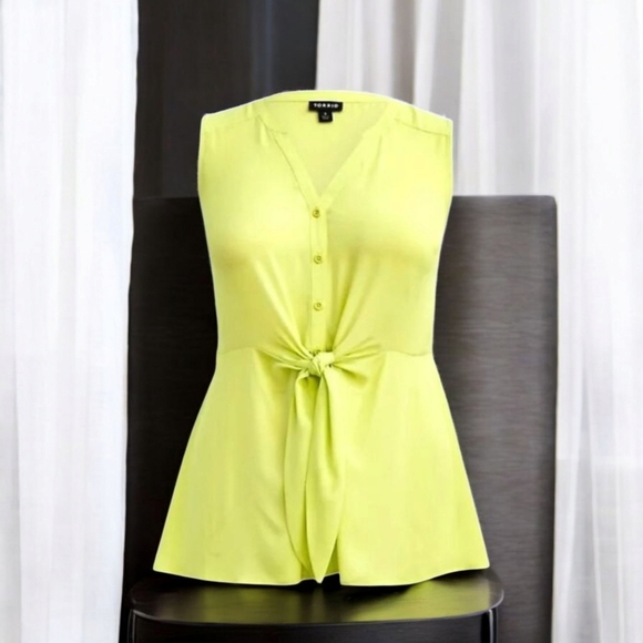 TORRID Plus Size Sheer Neon Lime Sleeveless Georgette Peplum blouse 2X - Picture 6 of 14